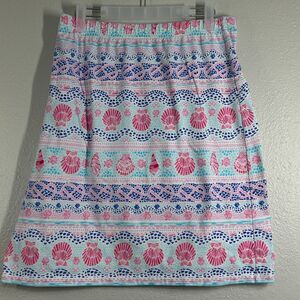 Talbots Skirt Womens M Shell Print A-Line Elastic Waist Casual Beach Pink Summer